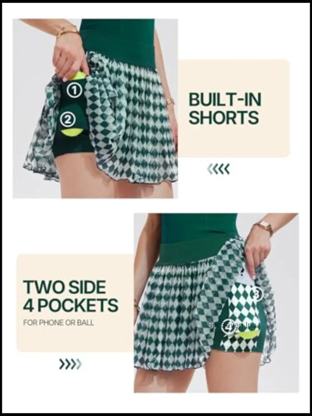 2 Piece Athletic Skirt Set with Collared Top & Pleated Skort 4 Pockets